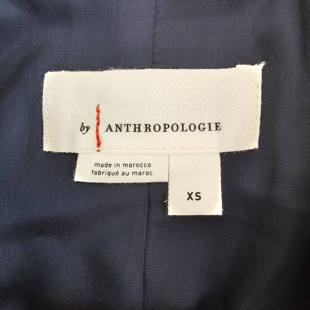 Anthropologie Women’s Tulle Overlay Plaid Blazer XS Navy Blue Tartan Chic Jacket - Picture 7 of 8